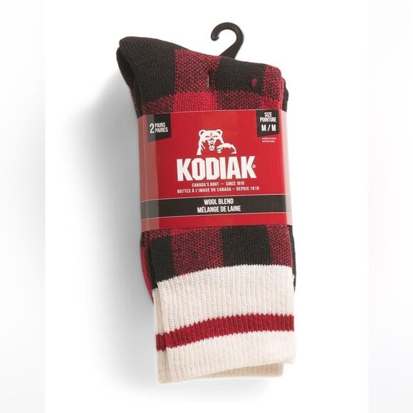 KODIAK Thermal BlackβWhite Red M US W 4-10 Buffalo Plaid Wool Boot Socks 2 Pack - Picture 8 of 8